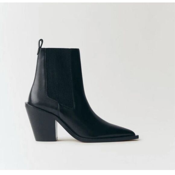 MANGO $150 LEATHER POINTED TOE ANKLE BOOTS 40 - Picture 5 of 6